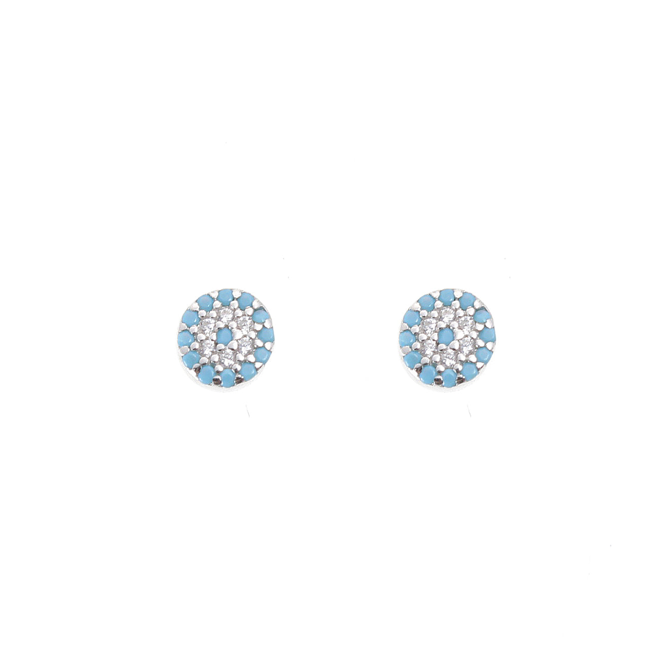 Sterling Silver Evil Eye Studs CZ Light Blue