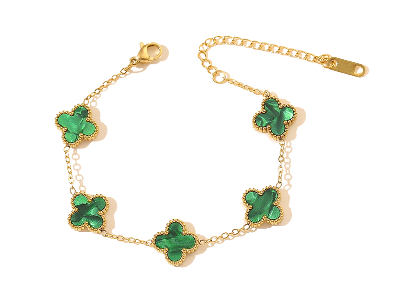 Stainless Steel Clover Bracelet - Green