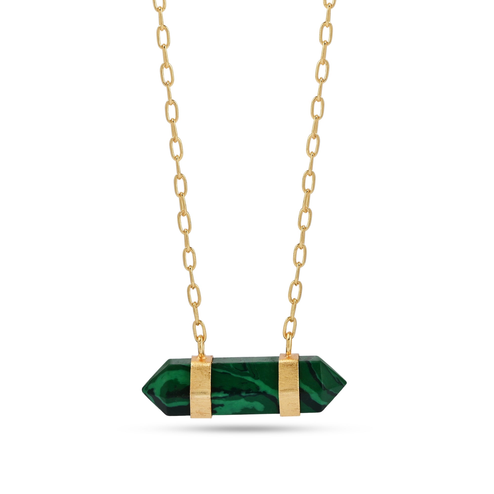 malachite pendant necklace, green crystal necklace Australia, statement gold necklace, healing crystal jewellery, bold gemstone necklace, Susan Rose jewellery