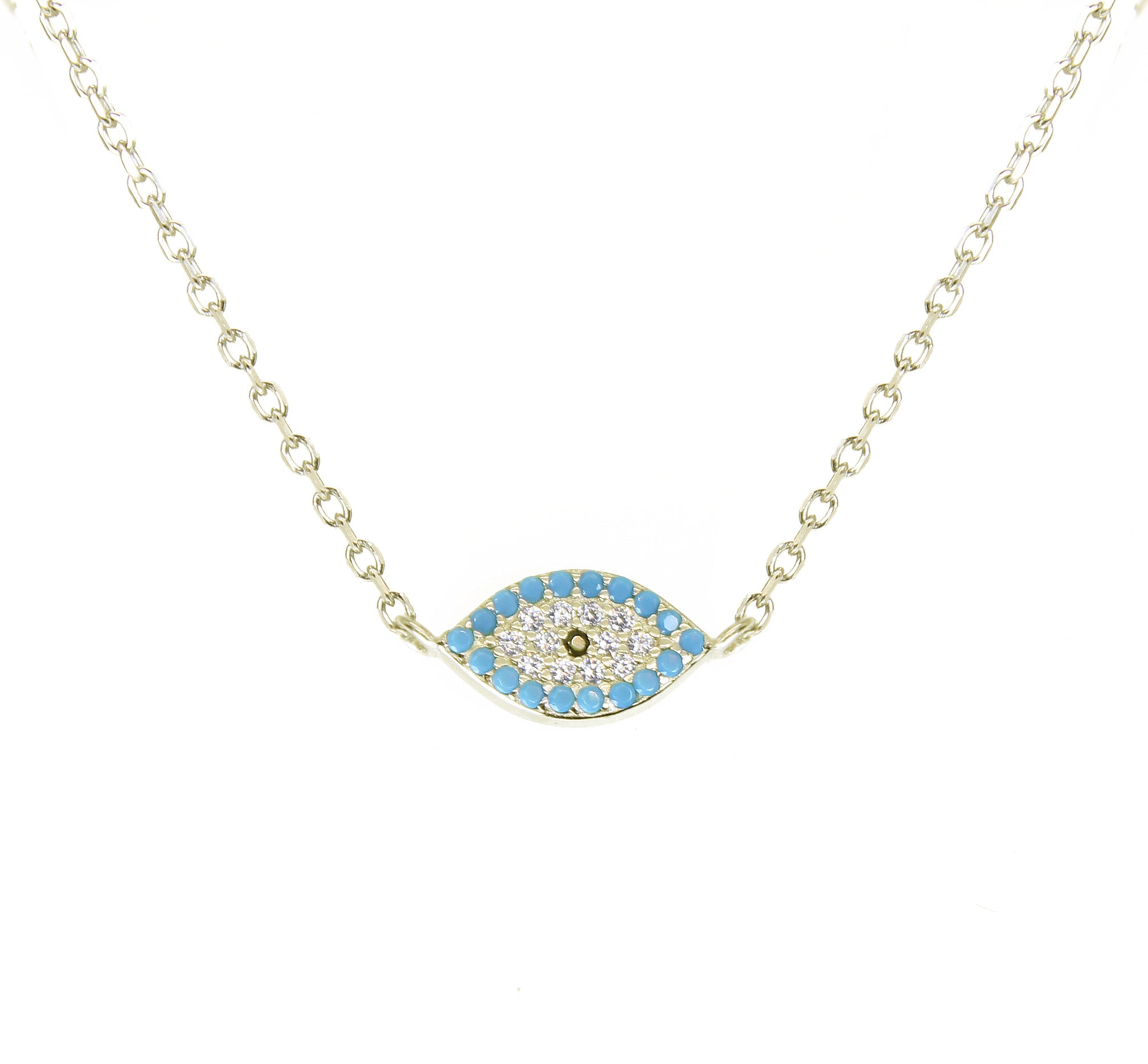 Sterling Silver Evil Eye Necklace Turquoise CZ