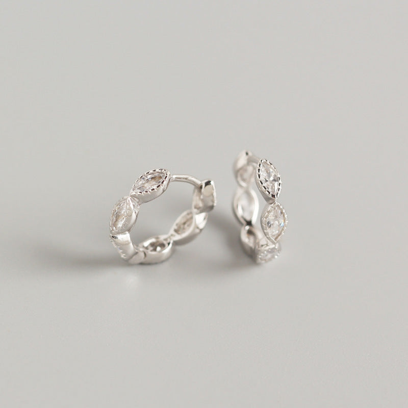 silver huggie earrings, marquise silver hoops, sterling silver earrings, textured silver earrings, everyday silver huggies, dainty silver earrings, sculptural silver hoops