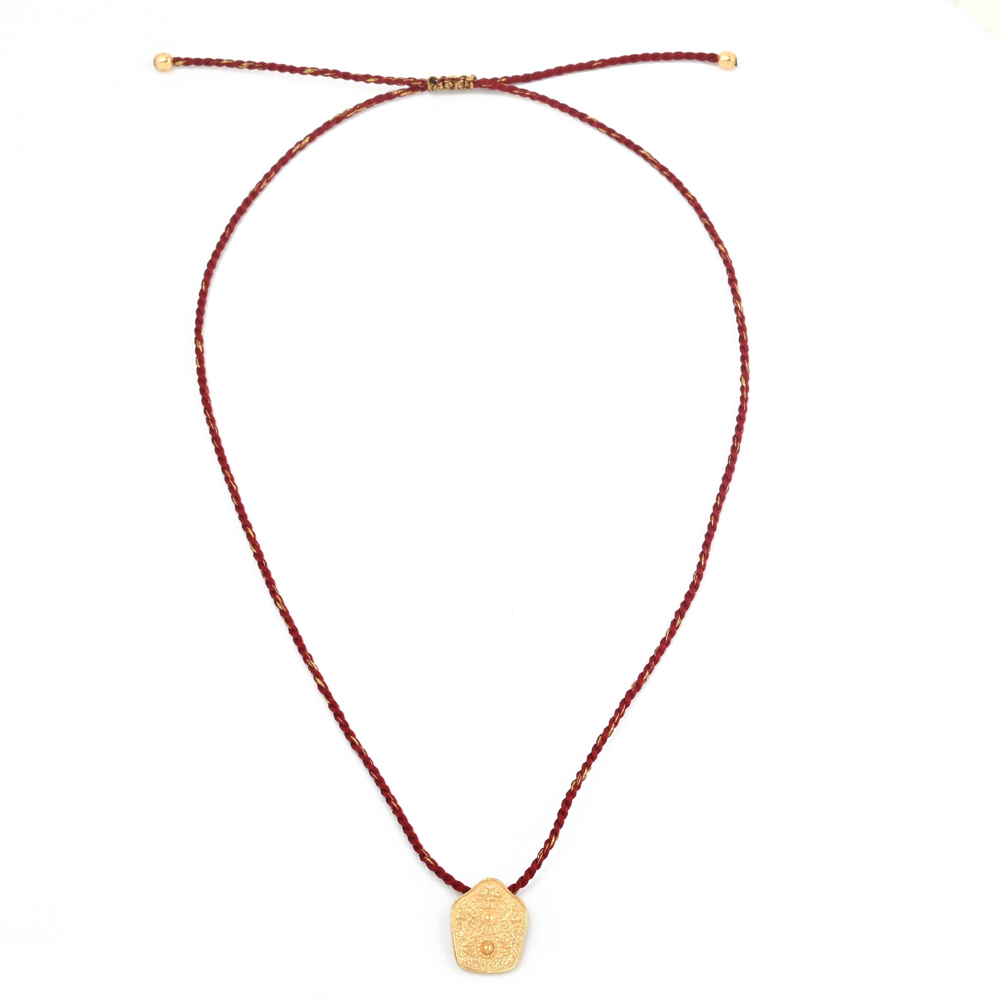 red thread necklace, tribal gold necklace, boho artisan jewellery, Nomad necklace Australia, handcrafted layered necklace