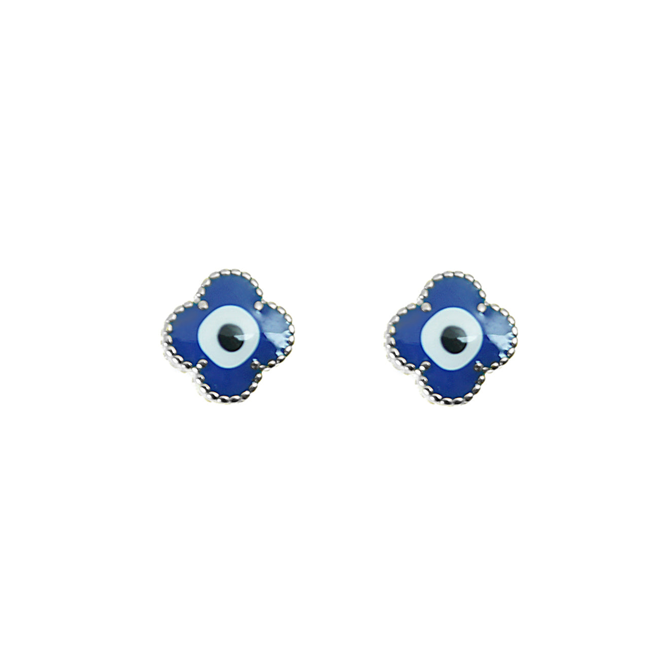 Sterling Silver Evil-Eye Clover Studs -  Dark Blue