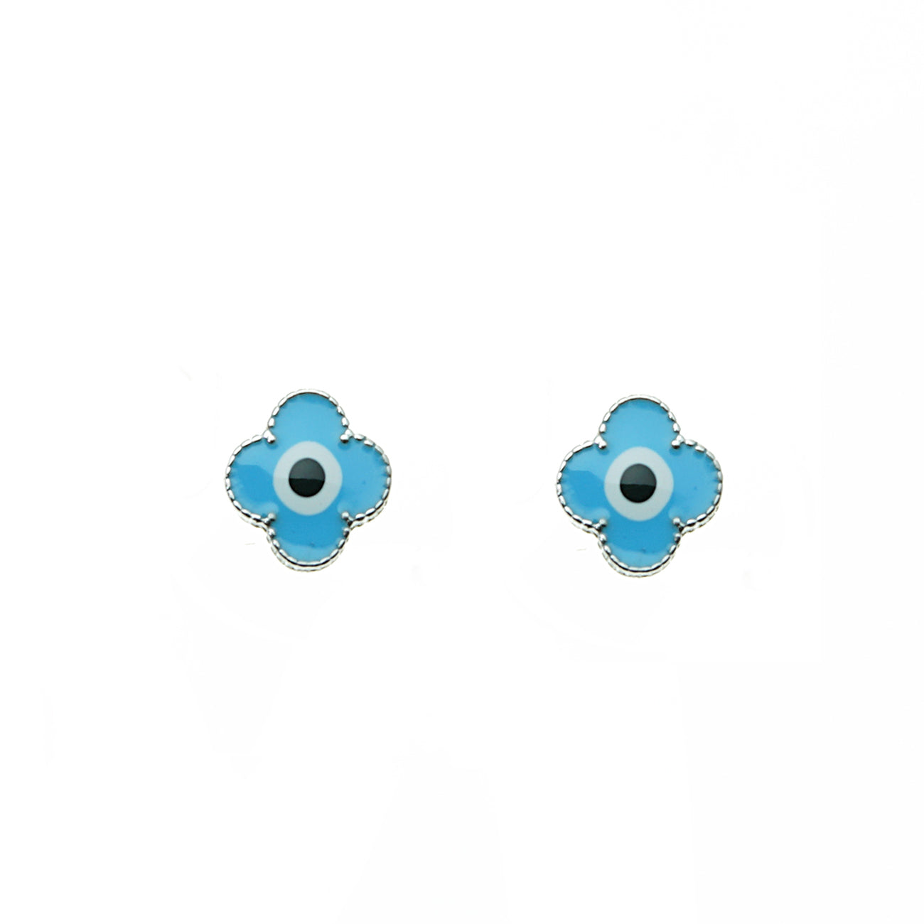 Sterling Silver Evil-Eye Clover Studs - Light Blue