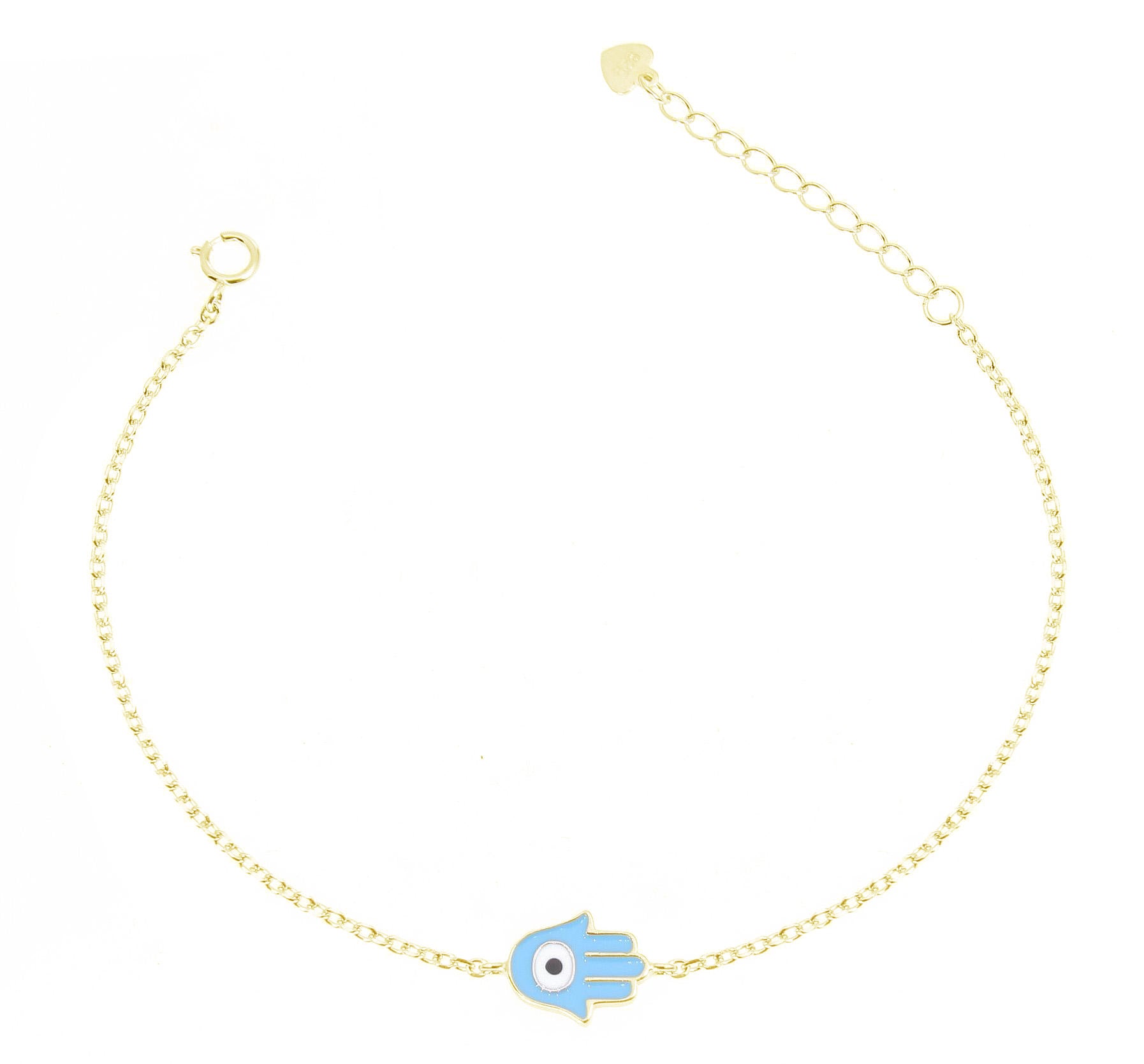 Sterling Silver Hamsa Evil Eye Bracelet - Light Blue
