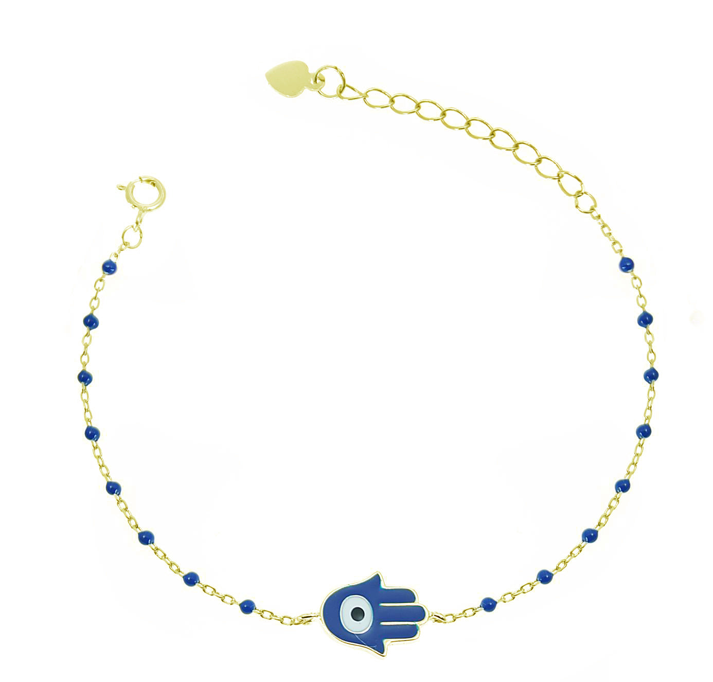 Sterling Silver Evil Eye & Hamsa Beaded Blue Bracelet