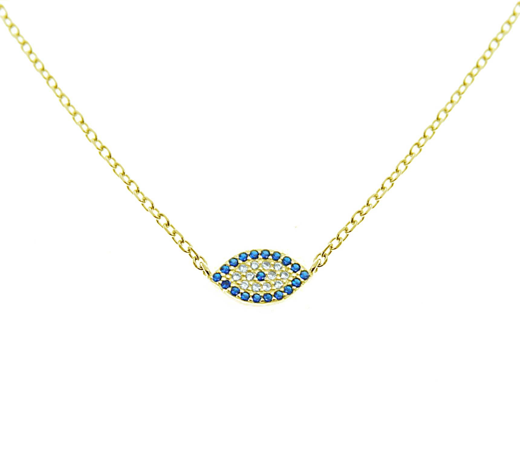 Sterling Silver Evil Eye Necklace Blue CZ
