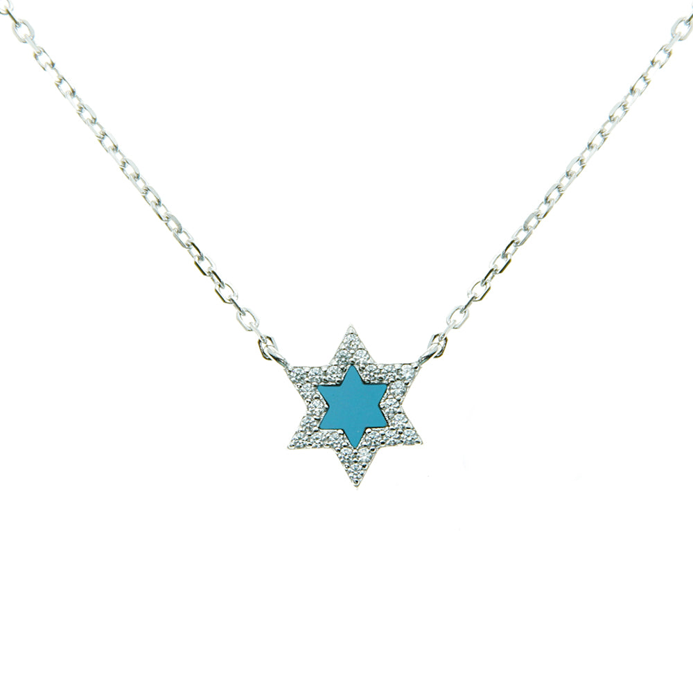 Sterling Silver Enamel CZ Magen David Necklace