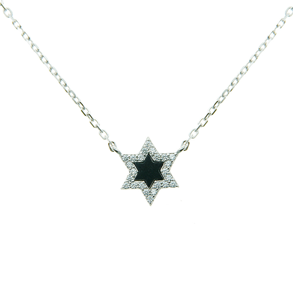 Sterling Silver Enamel CZ Magen David Necklace