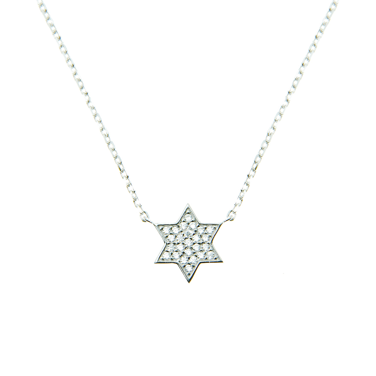 Sterling Silver CZ Magen David Necklace