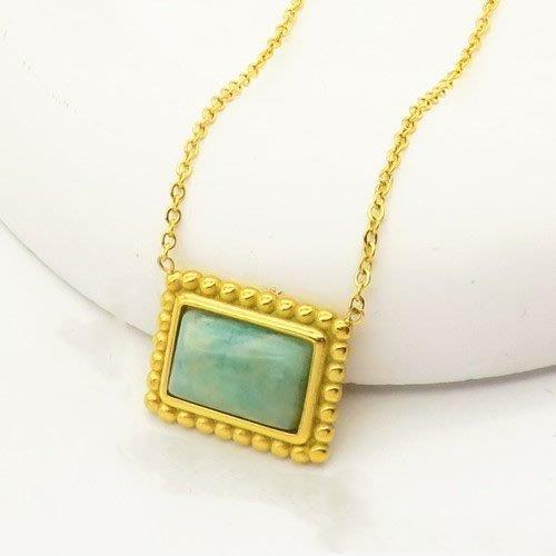 amazonite gold necklace, green stone jewellery, rectangle pendant gold, calming crystal necklace, Susan Rose Jewellery