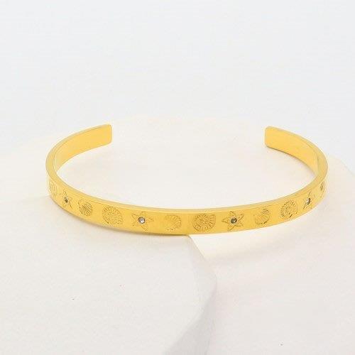marine motif bangle, gold beach cuff, stainless steel jewellery Australia, Susan Rose Jewellery, shell bangle gold