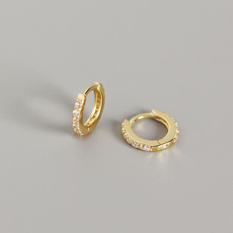 gold huggy earrings, small hoop earrings, cubic zirconia earrings, dainty gold hoops, everyday gold earrings, gold huggies