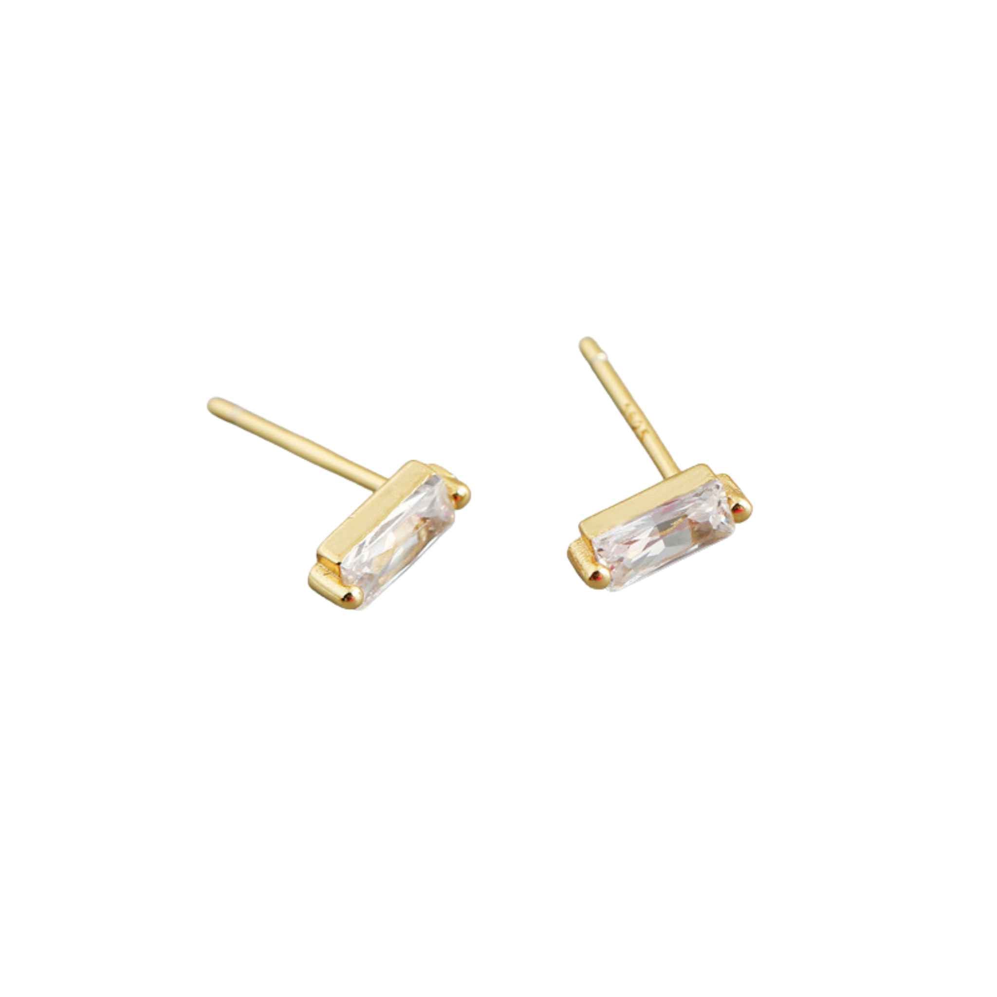 Sterling Silver Baguette Studs Gold
