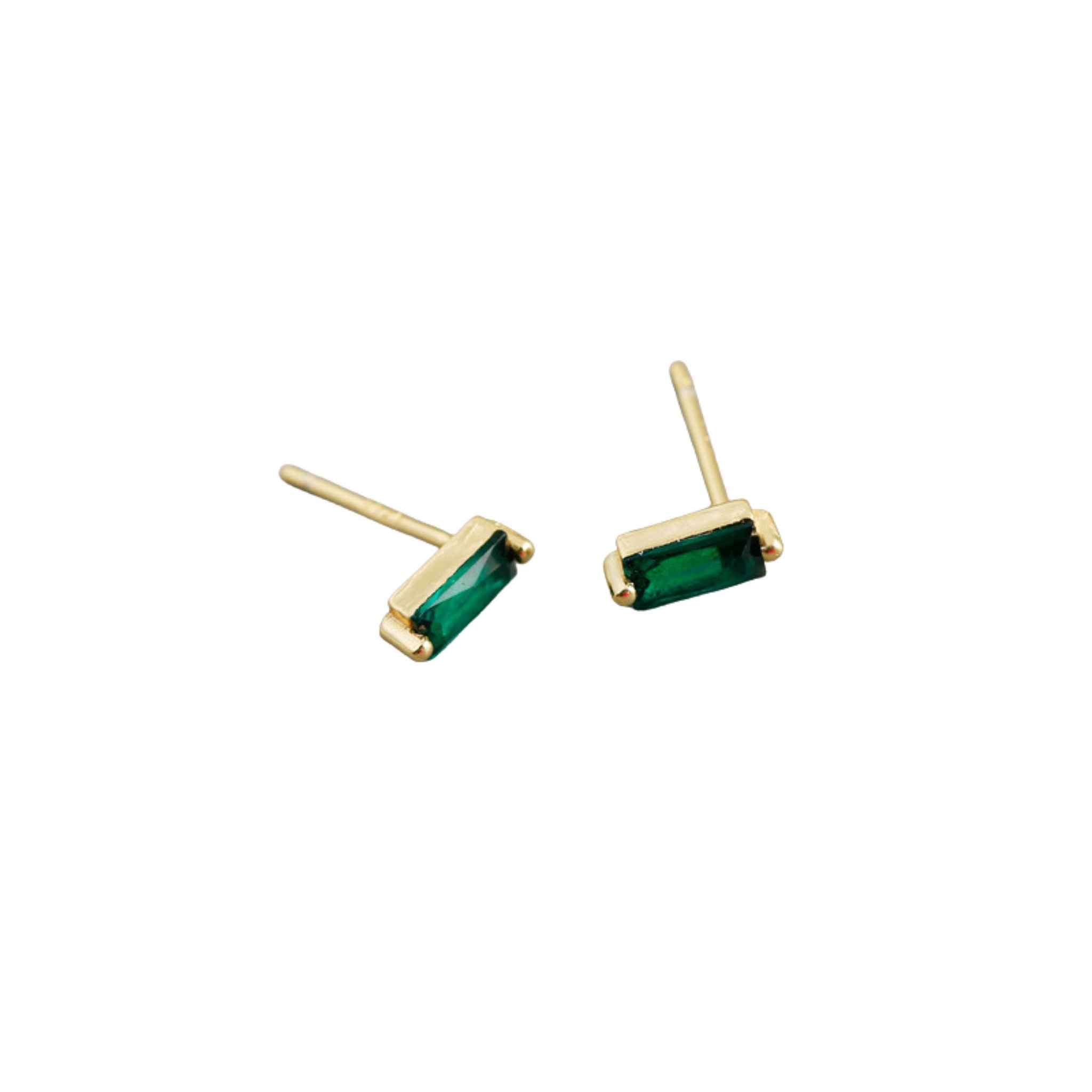 Sterling Silver Baguette Studs Gold