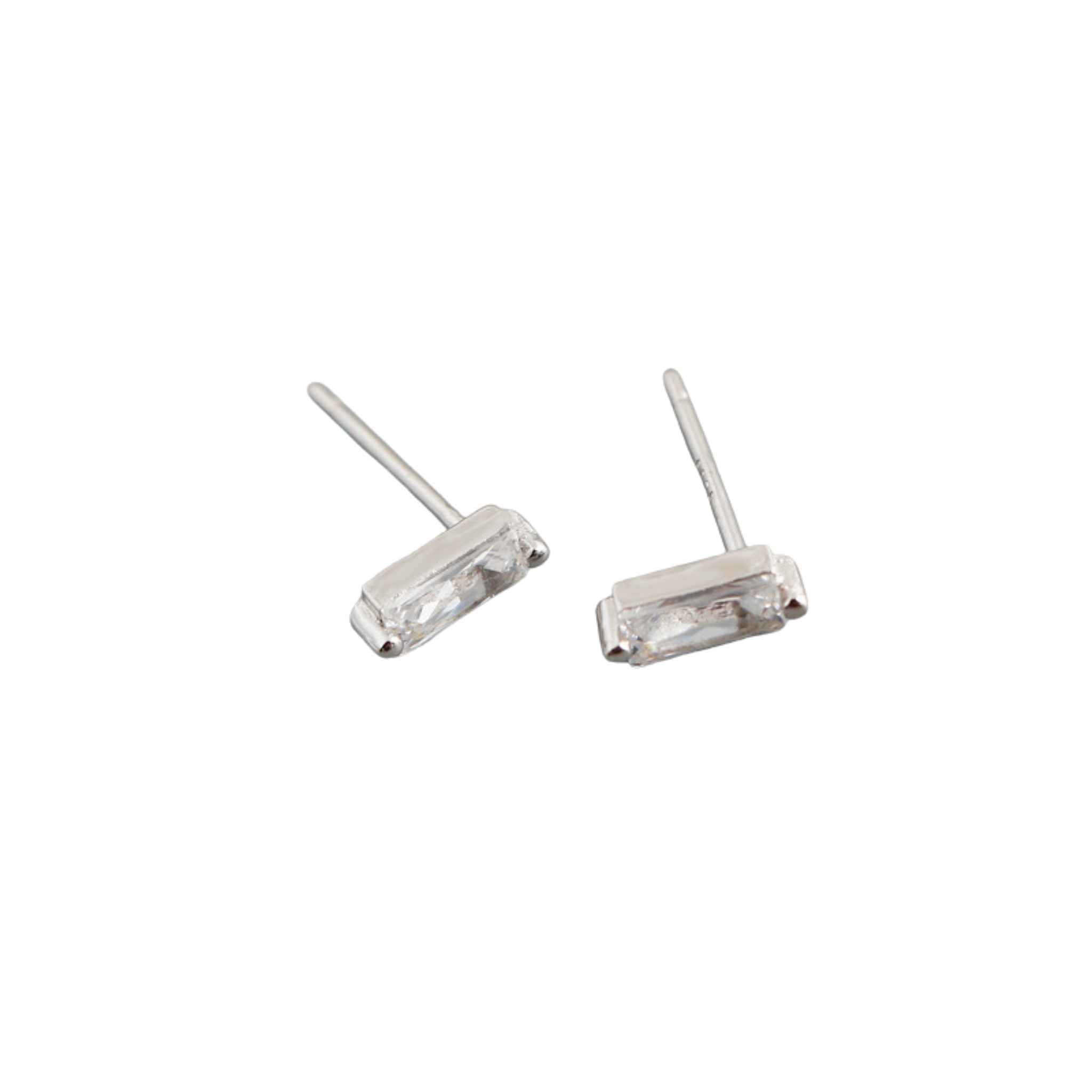Sterling Silver Baguette Studs Silver