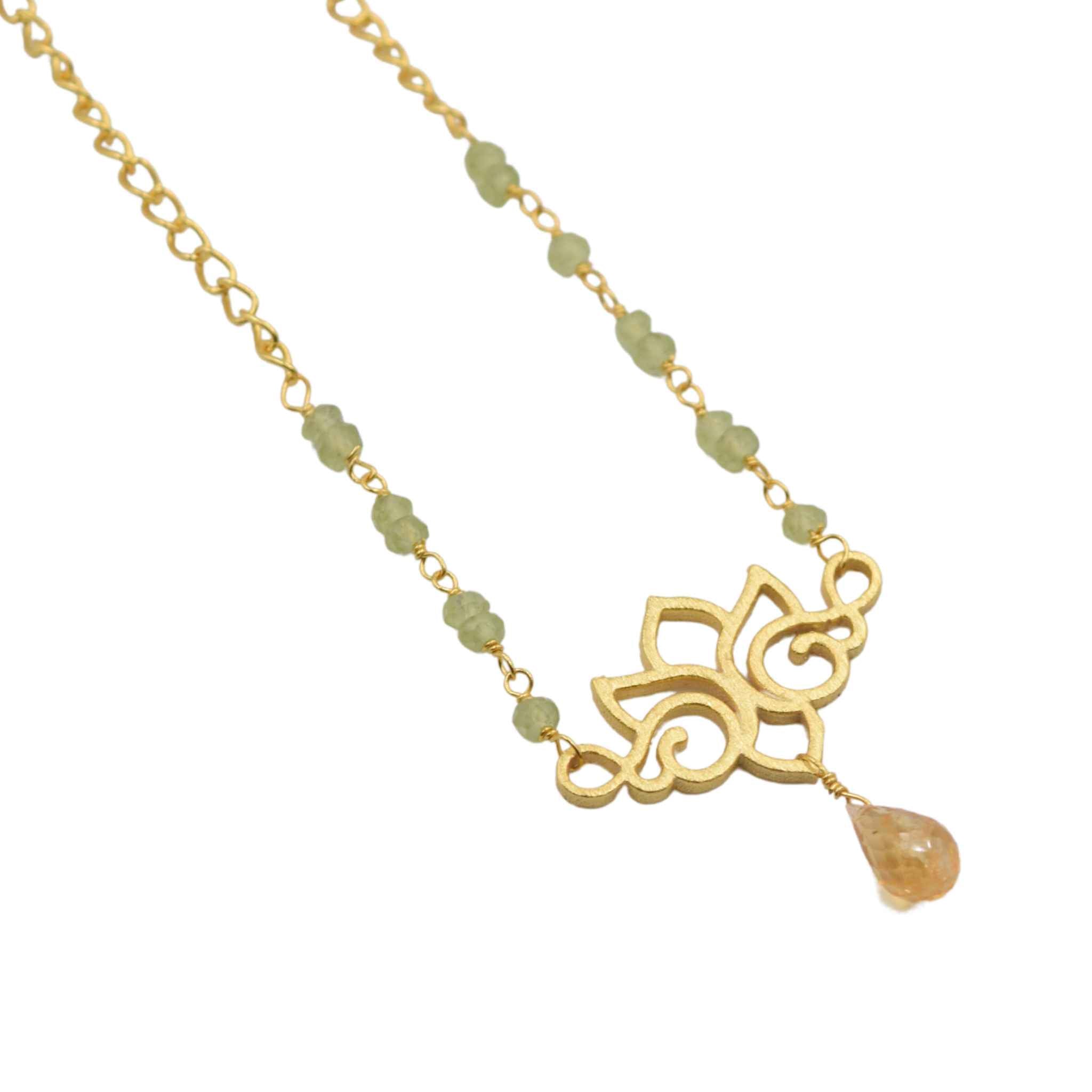Lotus On Semi Precious Stone Necklace