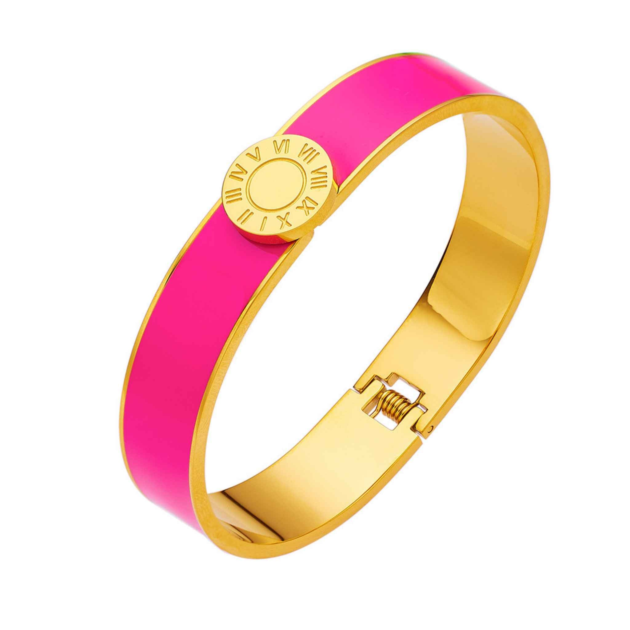 Stainless Steel Roman Numerals Coloured Enamel Bangle